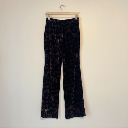 Zara The Charlotte Wide Leg Flare Floral Velvet Trouser  Pants Size Small