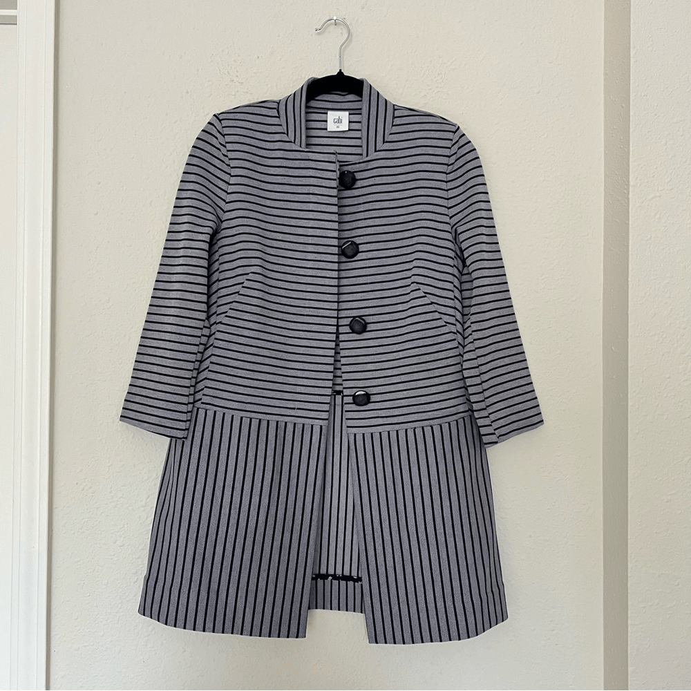 CABI Navy Blue Dappled Stripe Car Coat Size XS
