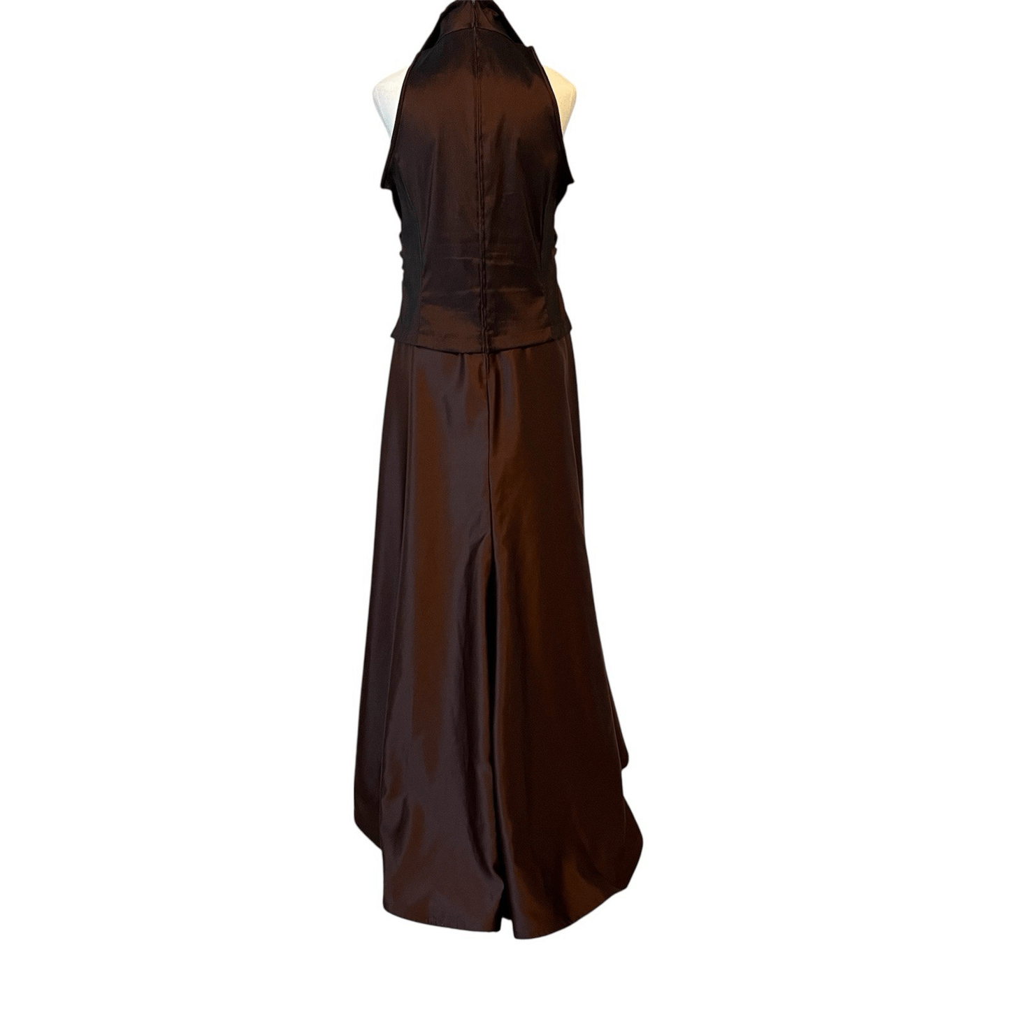 Tadashi Vintage Ruched Taffeta Gown  Chocolate Brown Maxi Size 12 Wedding Goth