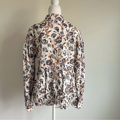 Anthropologie Porridge Keegan Ruffled Floral Babydoll Blouse Small Long Sleeve