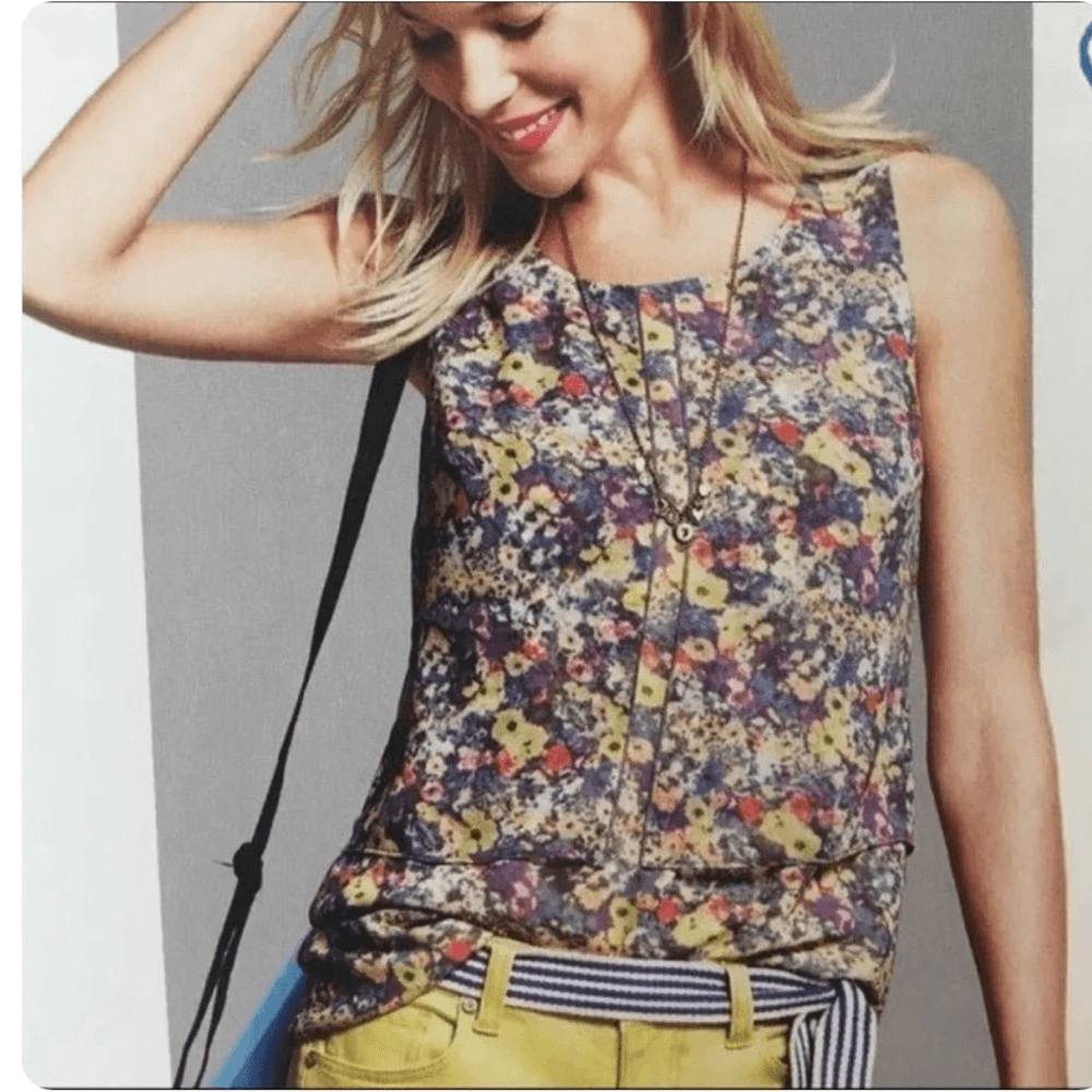 Cabi Positano Floral Print Tiered Tunic Blouse Top Size XS