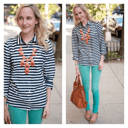 J. CREW Striped Boy Shirt Navy Blue White Long Sleeve Button Down Size 6