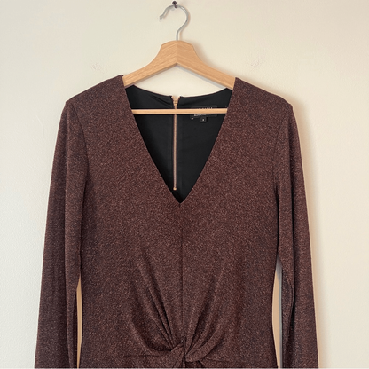 Ted Baker Lizzey Copper Metallic Long Sleeve Mini Dress Ted Size 3 US Size 8