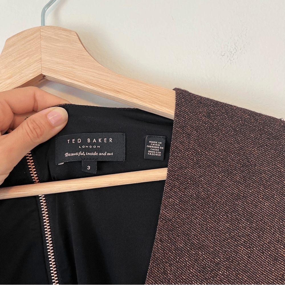 Ted Baker Lizzey Copper Metallic Long Sleeve Mini Dress Ted Size 3 US Size 8