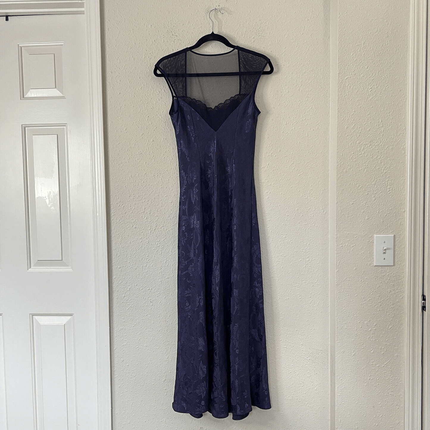 Vintage Gold Label Victoria’s Secret Navy Jacquard Satin Maxi Dress Goth Fairy M