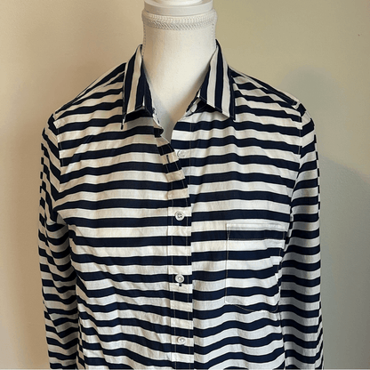 J. CREW Striped Boy Shirt Navy Blue White Long Sleeve Button Down Size 6