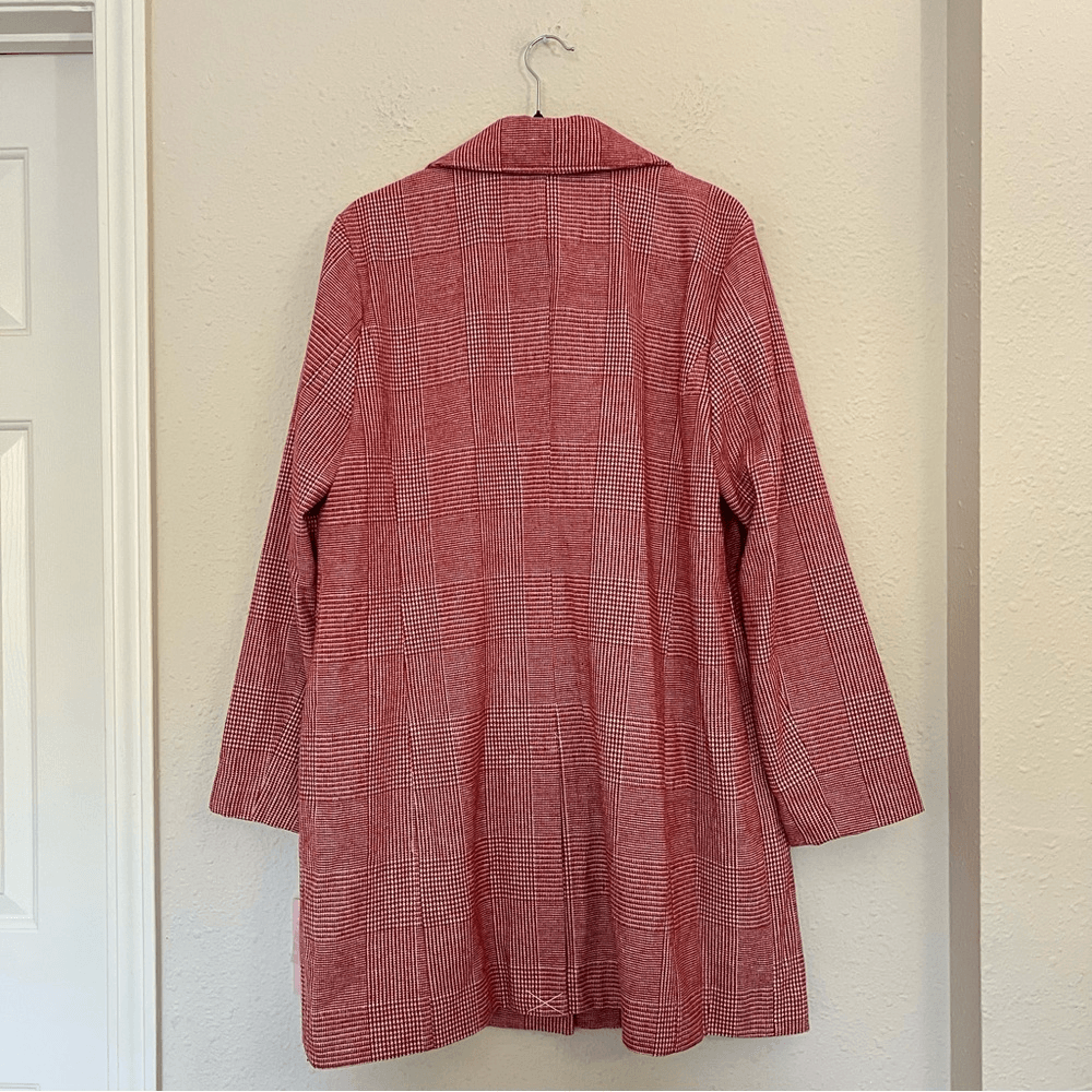 Anthropologie Avec Les Filles Red Houndstooth Plaid Longline Blazer NEW Size XL