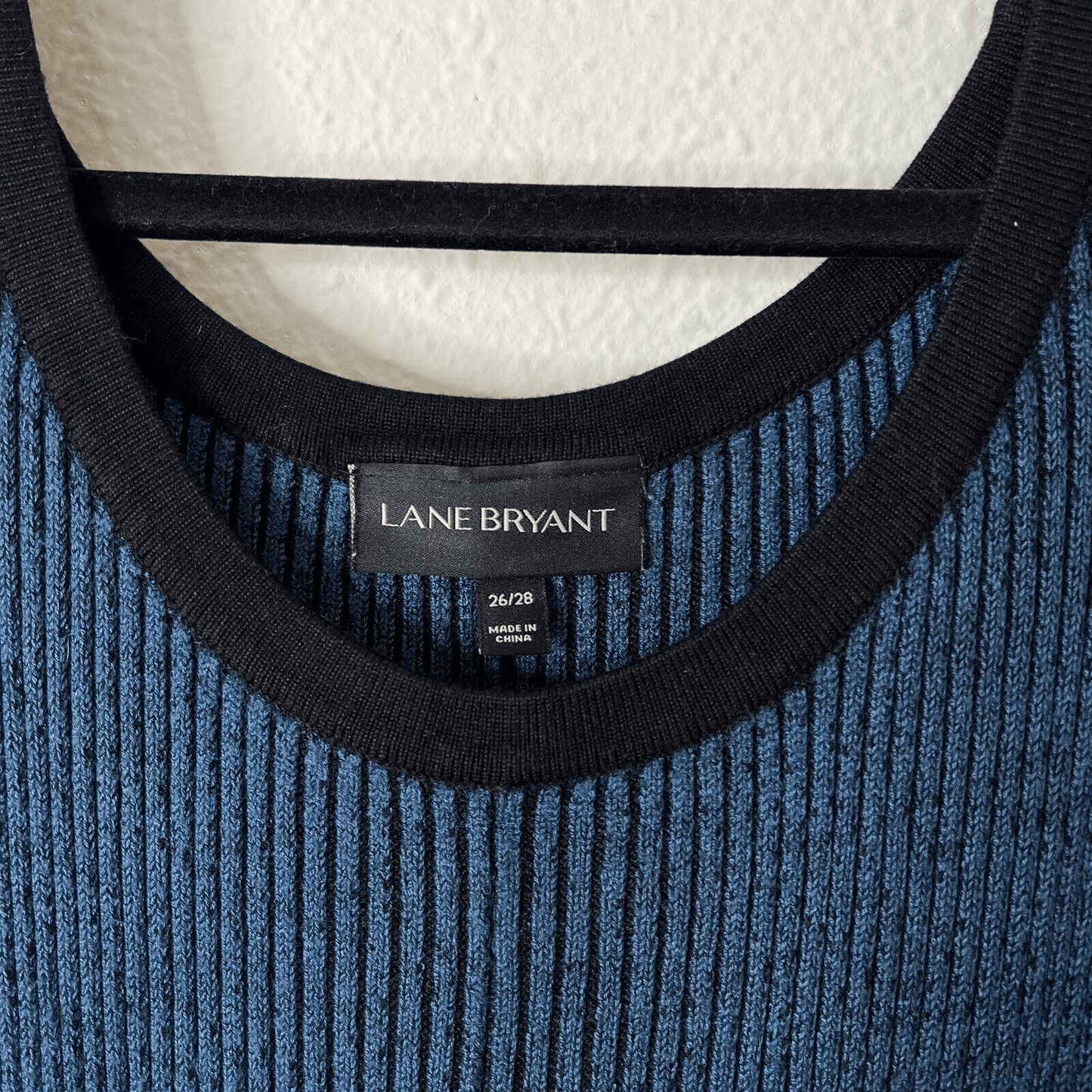 Lane Bryant Stretch Ribbed Knit Long Sleeves Sweater Dress Size 26/28 Blue Black