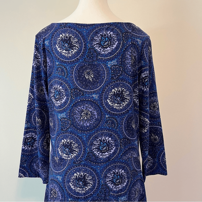 Talbots Printed Faux Wrap Dress Size Large 3/4 Sleeve Stretch Jersey