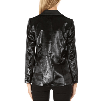 FRAME Black Metallic Velvet Satin Blazer Jacket Size 2 Party Cocktail