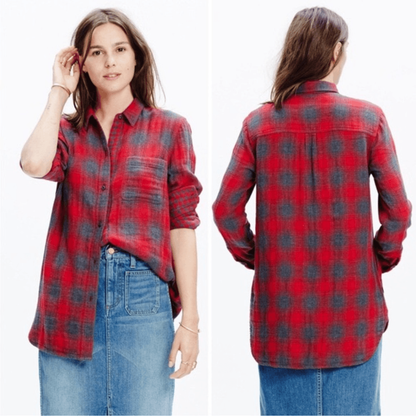 Madewell Ex-Boyfriend Plaid Flannel Button Down Shirt Long Sleeve Sz Small