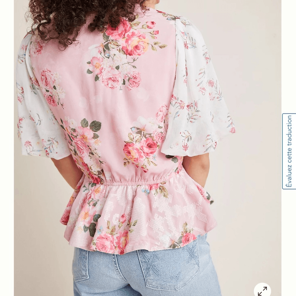 Hemant & Nandita Rose Garden Floral Boho Blouse Size Medium Peasant