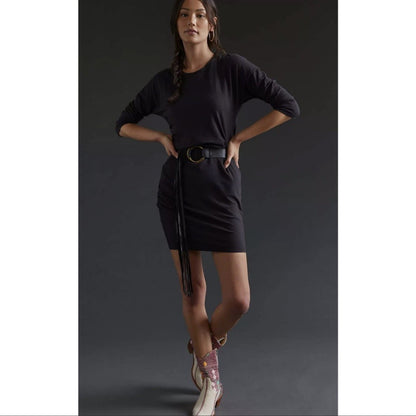 Anthropologie Sundry Shirred Mini Dress in Black NEW Size Small