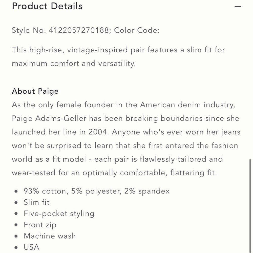 Anthropologie | Paige Sarah Ultra High-Rise Slim Jeans NEW Size 30