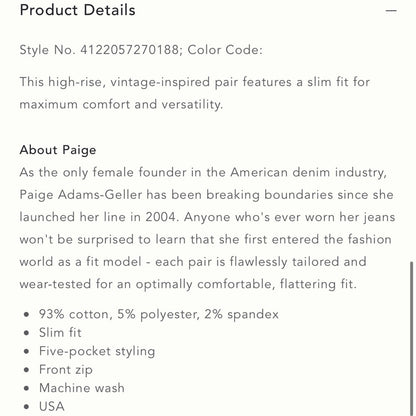 Anthropologie | Paige Sarah Ultra High-Rise Slim Jeans NEW Size 30