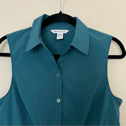 Athleta Levitate Poplin Tank Top Borealis Green Teal Size Medium