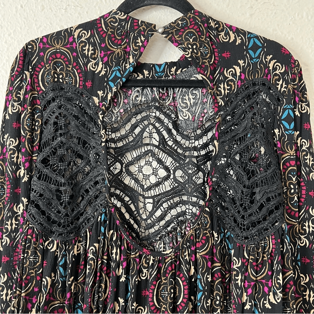 Free People Sweet Thang Printed Black Tunic Combo Size Small