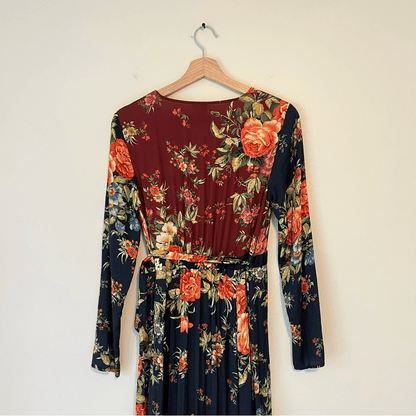Anthropologie Farm Rio Audrey Wrap Maxi Dress Floral Long Sleeve Size SP