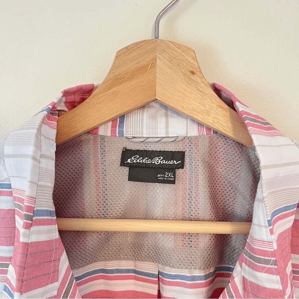 Eddie Bauer Men's Short Sleeve Striped On The Go Button Down Shirt NEW Size 2XL