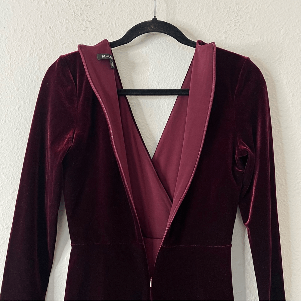 BLACK HALO l Maroon Velvet Long Sleeve V Neck Mini Cocktail Bodycon Dress Size 0