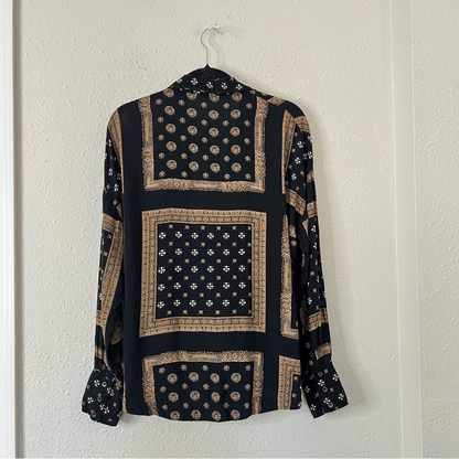 Free People Little Secrets Scarf Print Button Up Shirt Blouse Size Small