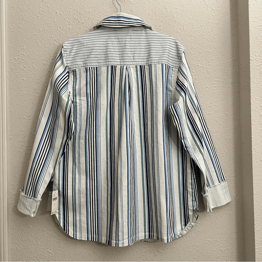 Anthropologie Maeve Striped Button Down Shacket Shirt Jacket NEW Size Medium