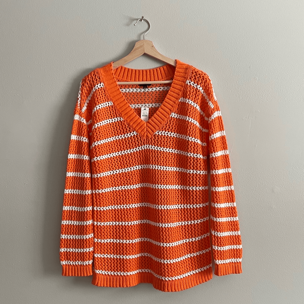 Talbots Open Weave Long Sleeve Sweater Cotton NEW Size Large Striped Resortwear