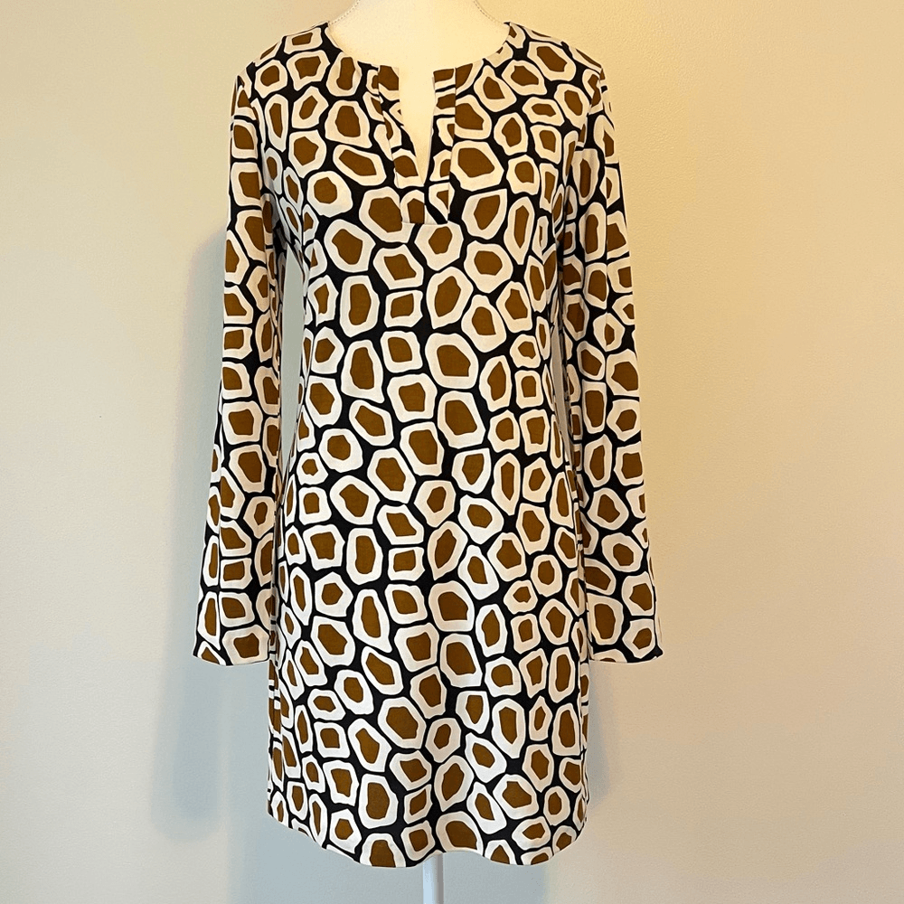 Diane Von Furstenburg Reina L/S Leapord Silk Shift Mini Dress Size 6 Long Sleeve