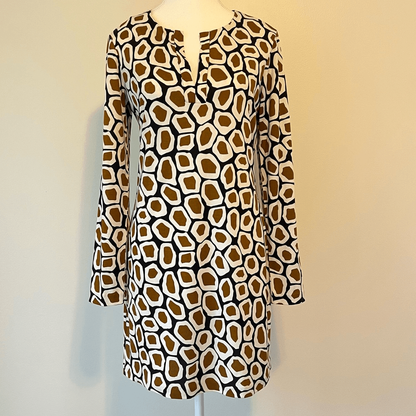 Diane Von Furstenburg Reina L/S Leapord Silk Shift Mini Dress Size 6 Long Sleeve