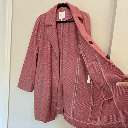Anthropologie Avec Les Filles Red Houndstooth Plaid Longline Blazer NEW Size XL