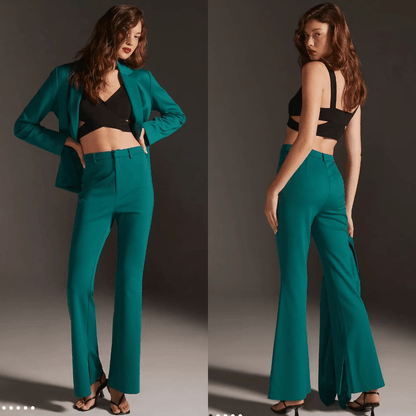 Anthropologie Flat White Flare Pants in Green NEW Size Medium