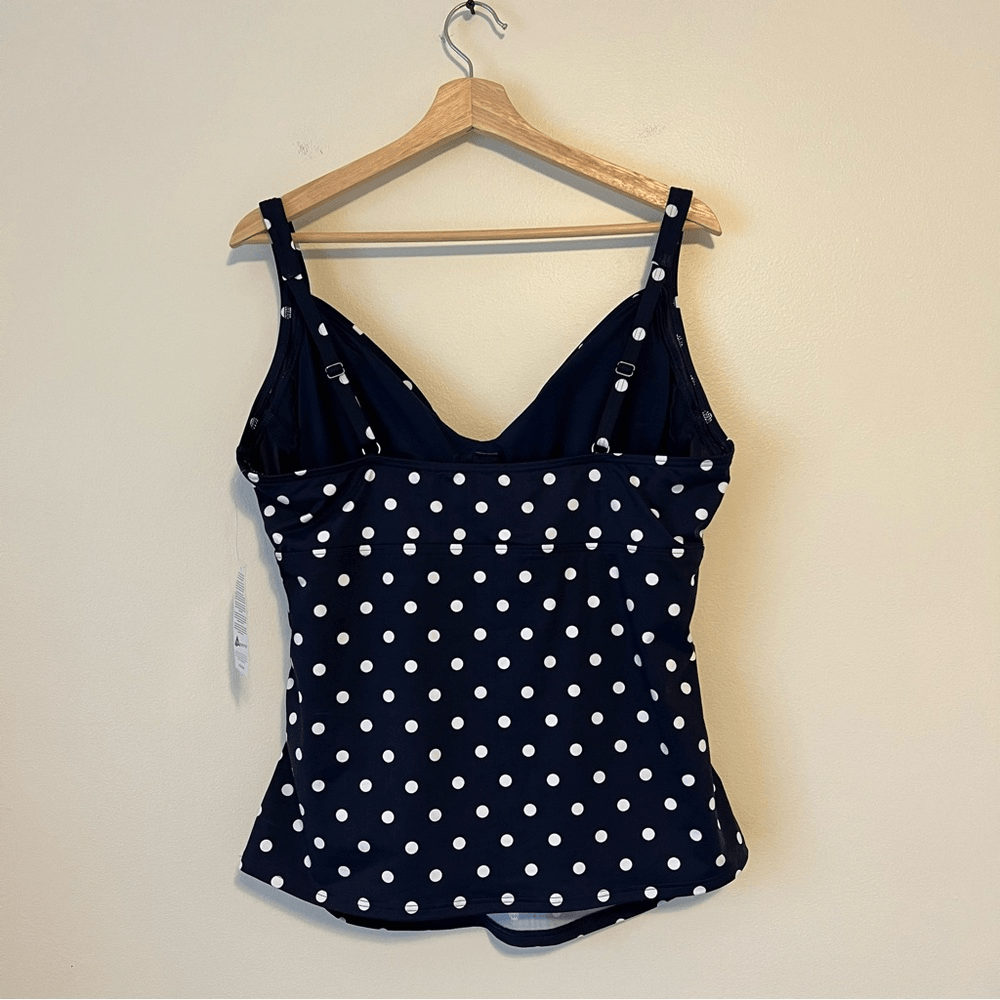 Lands' End Polka Dot Tankini Top Navy Blue NEW Size 16