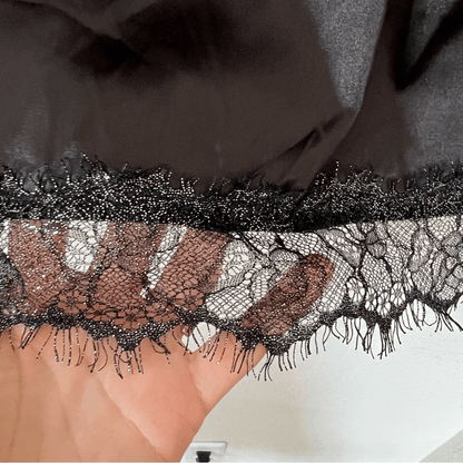 Meshki Satin Lace Trim Black Slip Mini Dress NEW Size Large