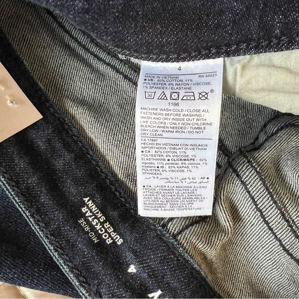Old Navy Mid-Rise Rockstar Super-Skinny Distressed Dark Wash Jeans NEW Size 4