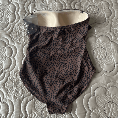Kona Sol Swim Leopard Swimsuit Bandeau Flounce High Coverage One Piece NEW Small