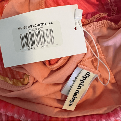 Dippin Daisys Tie Dye Bikini Set XL Seashore Bottom Vision Top NEW Pink Orange