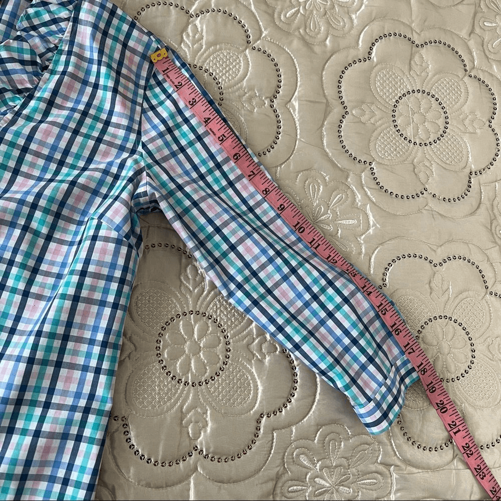 Talbots Ruffle Neck Gingham Shirt Blouse Size 4 Petites