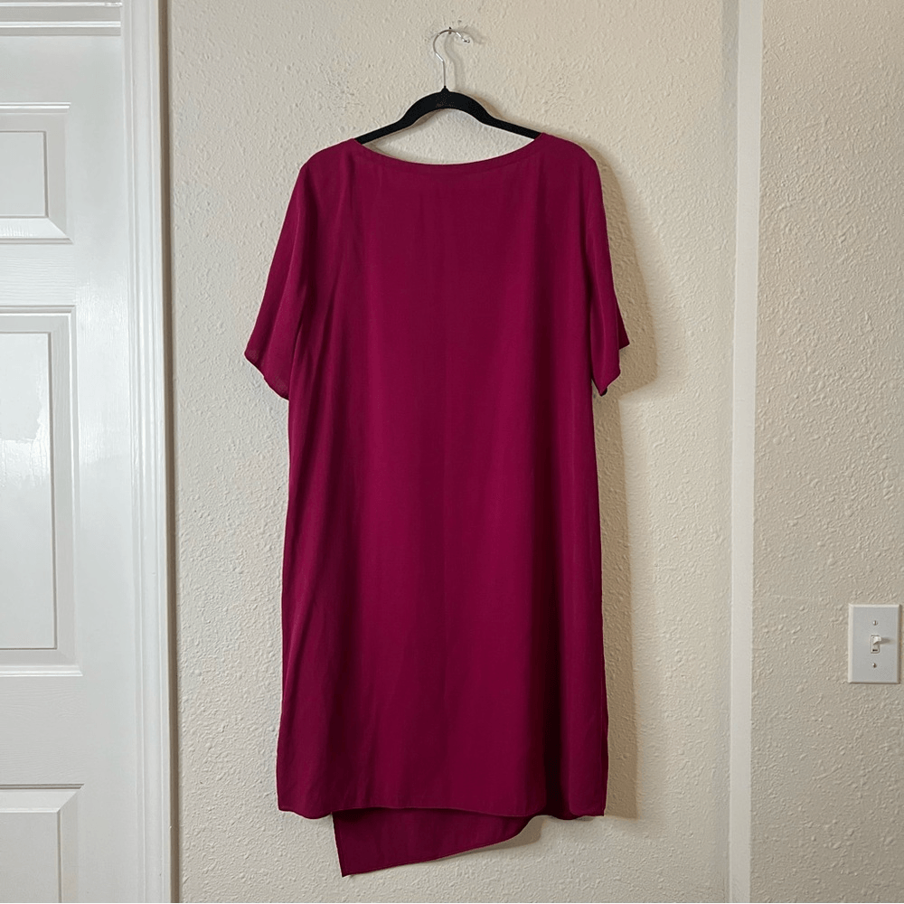 Eileen Fisher Asymmetrical Silk Shift Dress in Dark Fuschia Size Large