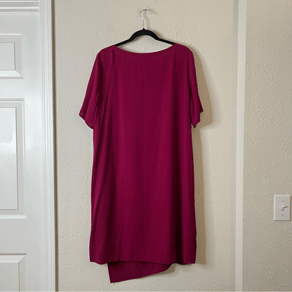 Eileen Fisher Asymmetrical Silk Shift Dress in Dark Fuschia Size Large