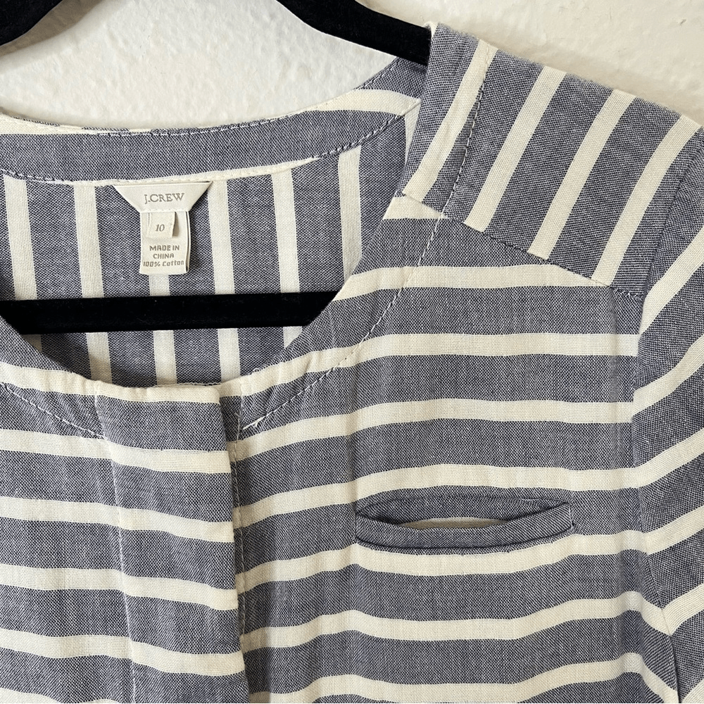J. Crew Striped Short Sleeve Chambray Mini Dress Size 10
