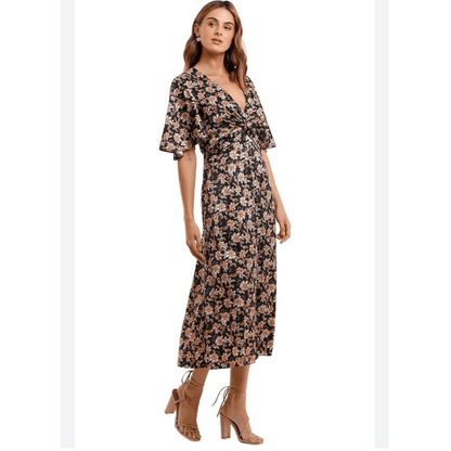 Acler Tippet Floral Flutter Sleeve Midi Dress Size 2