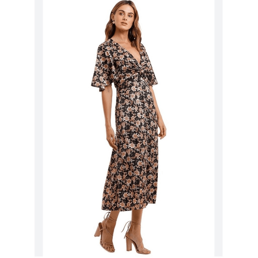 Acler Tippet Floral Flutter Sleeve Midi Dress Size 2