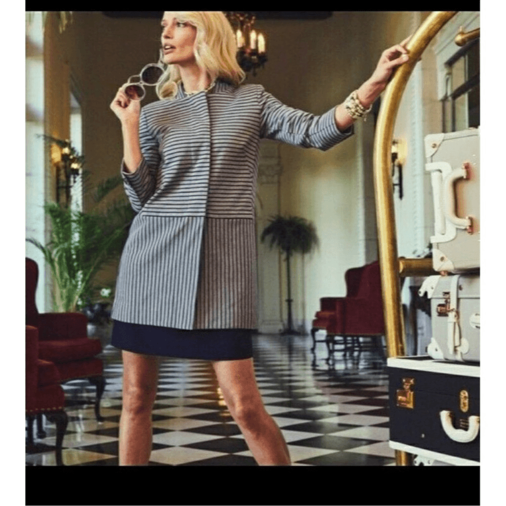 CABI Navy Blue Dappled Stripe Car Coat Size XS