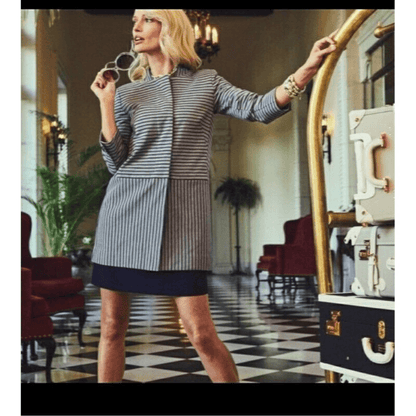 CABI Navy Blue Dappled Stripe Car Coat Size XS