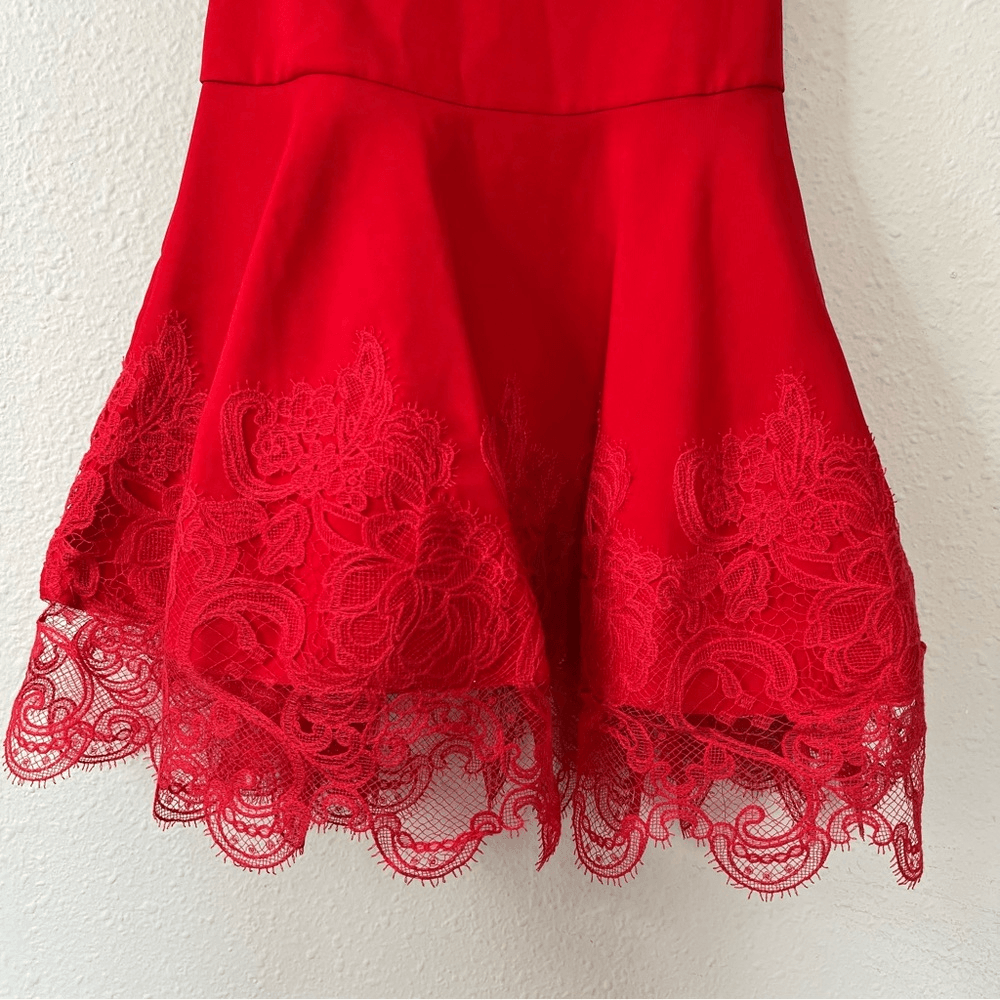 Bronx and Banco Antonia Red Sleeveless Lace Trim Mini Flared Dress Size US 6