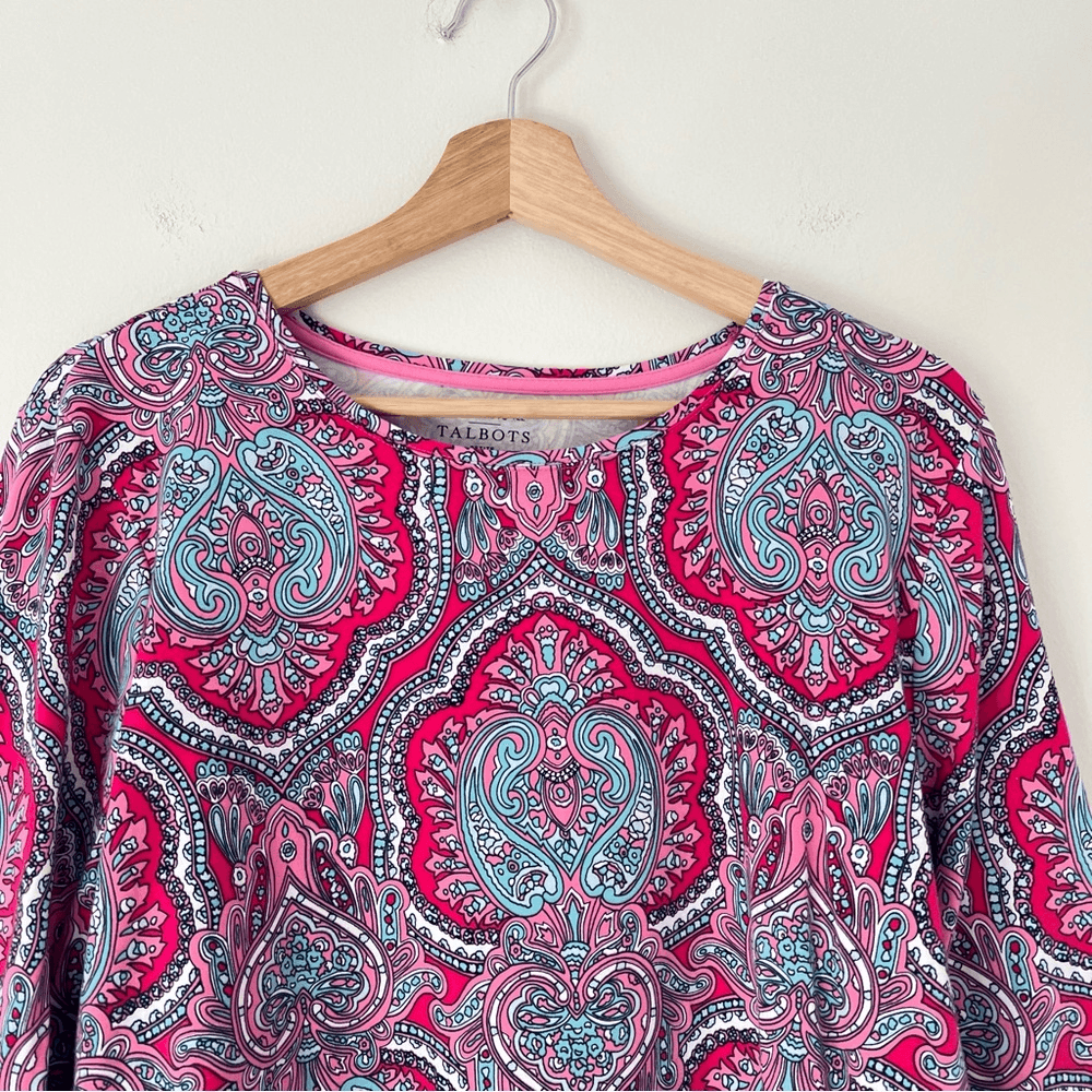Talbots Classic Cotton Crewneck Tee in Mod Paisley Size XLP