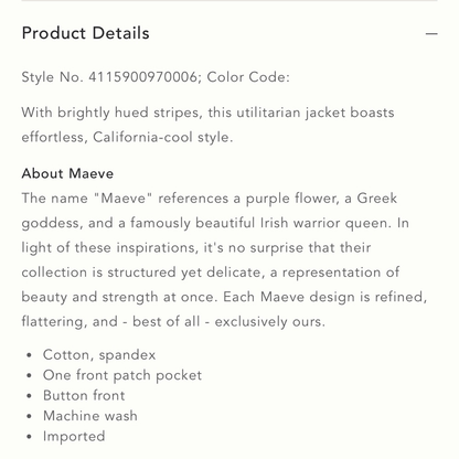 Anthropologie Maeve Striped Button Down Shacket Shirt Jacket NEW Size Medium