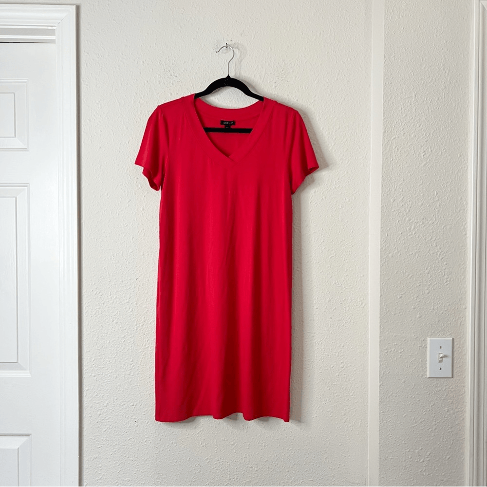 J. Jill Wearever Collection V-Neck Mini T-shirt Dress Short Sleeve Red Small
