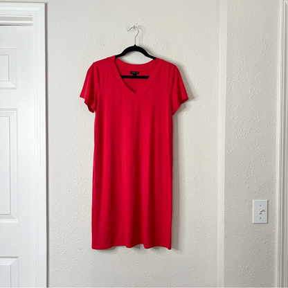J. Jill Wearever Collection V-Neck Mini T-shirt Dress Short Sleeve Red Small