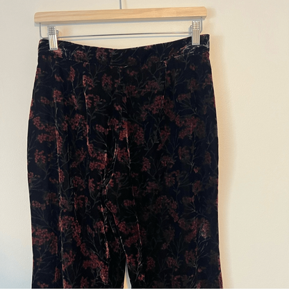 Zara The Charlotte Wide Leg Flare Floral Velvet Trouser  Pants Size Small